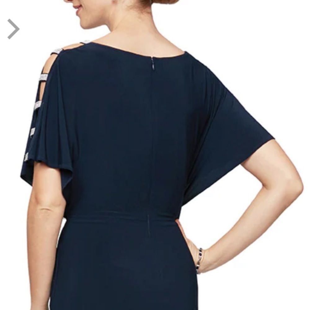 Alex Evenings Embellished Sleeve Knot Front Gown Navy Size 8 - Picture 7 of 12